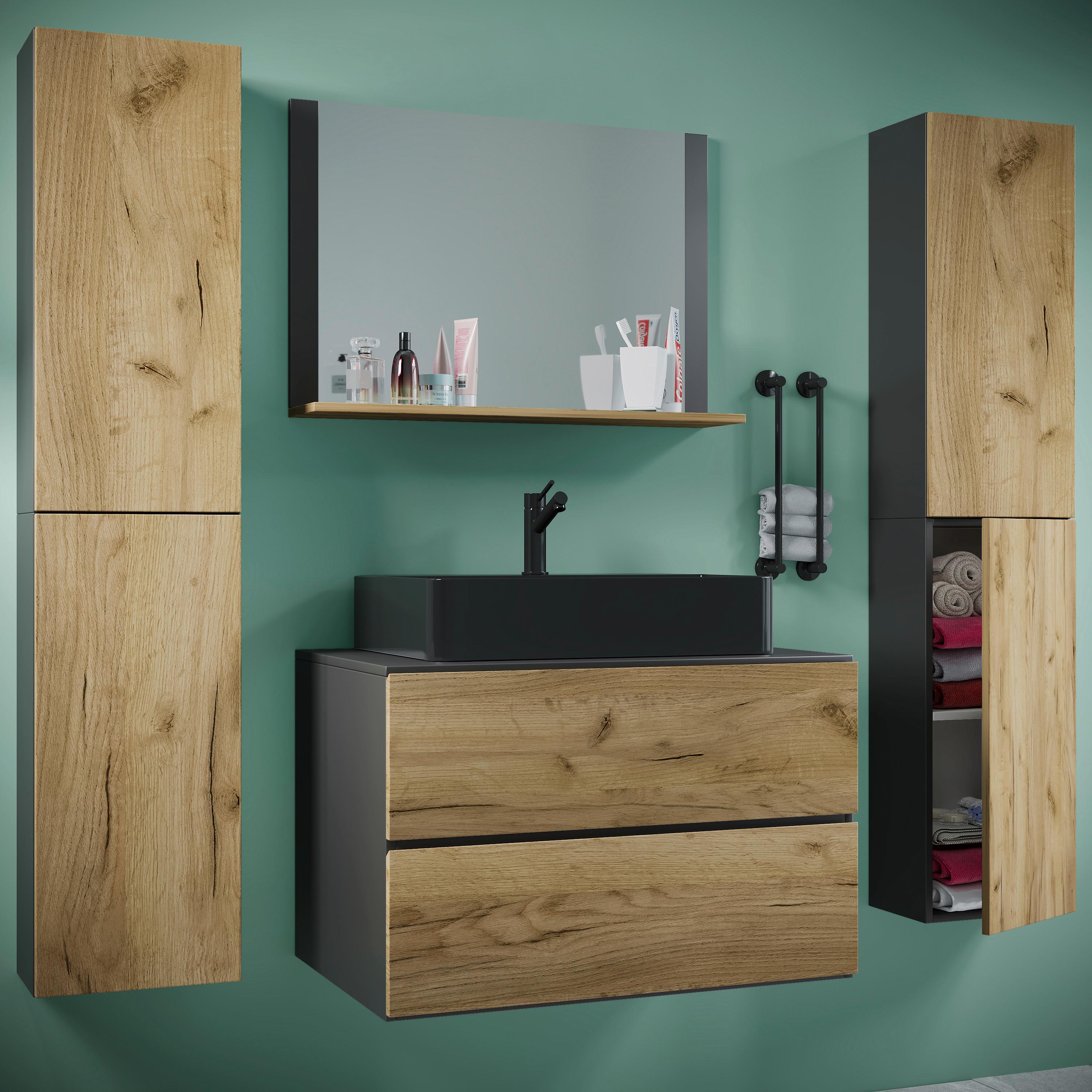 Badezimmer Lendas Bl XL - Honigeiche/Anthrazit, MODERN, Glas/Keramik (147cm) - MID.YOU