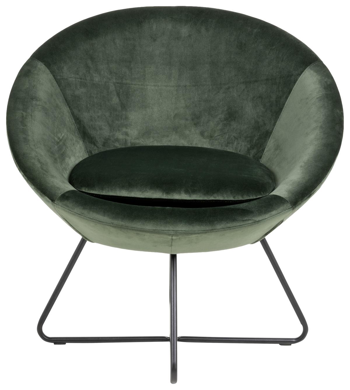 Schalenstuhl Center Dunkelgrün Samt Gepolstert - Dunkelgrün/Schwarz, Trend, Textil (82,0/79,0/72,5cm) - Livetastic