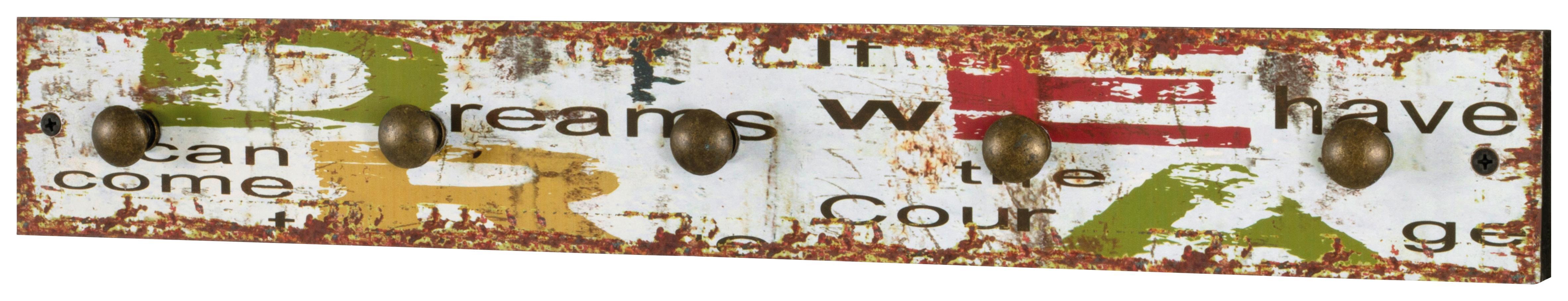 Hakenleiste Dream 5 - Gelb/Rot, MODERN, Holzwerkstoff/Metall (57/8/5cm)