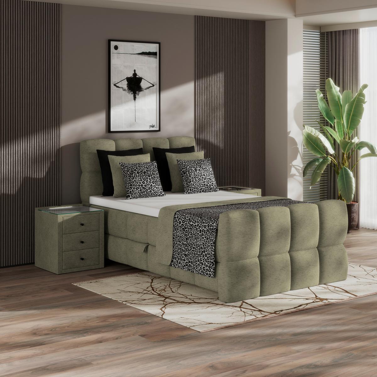 Boxspringbett Brisbane inkl. Bettkasten 120x200 - Schwarz/Grün, Trend, Holz/Holzwerkstoff (120/200cm) - Sembella