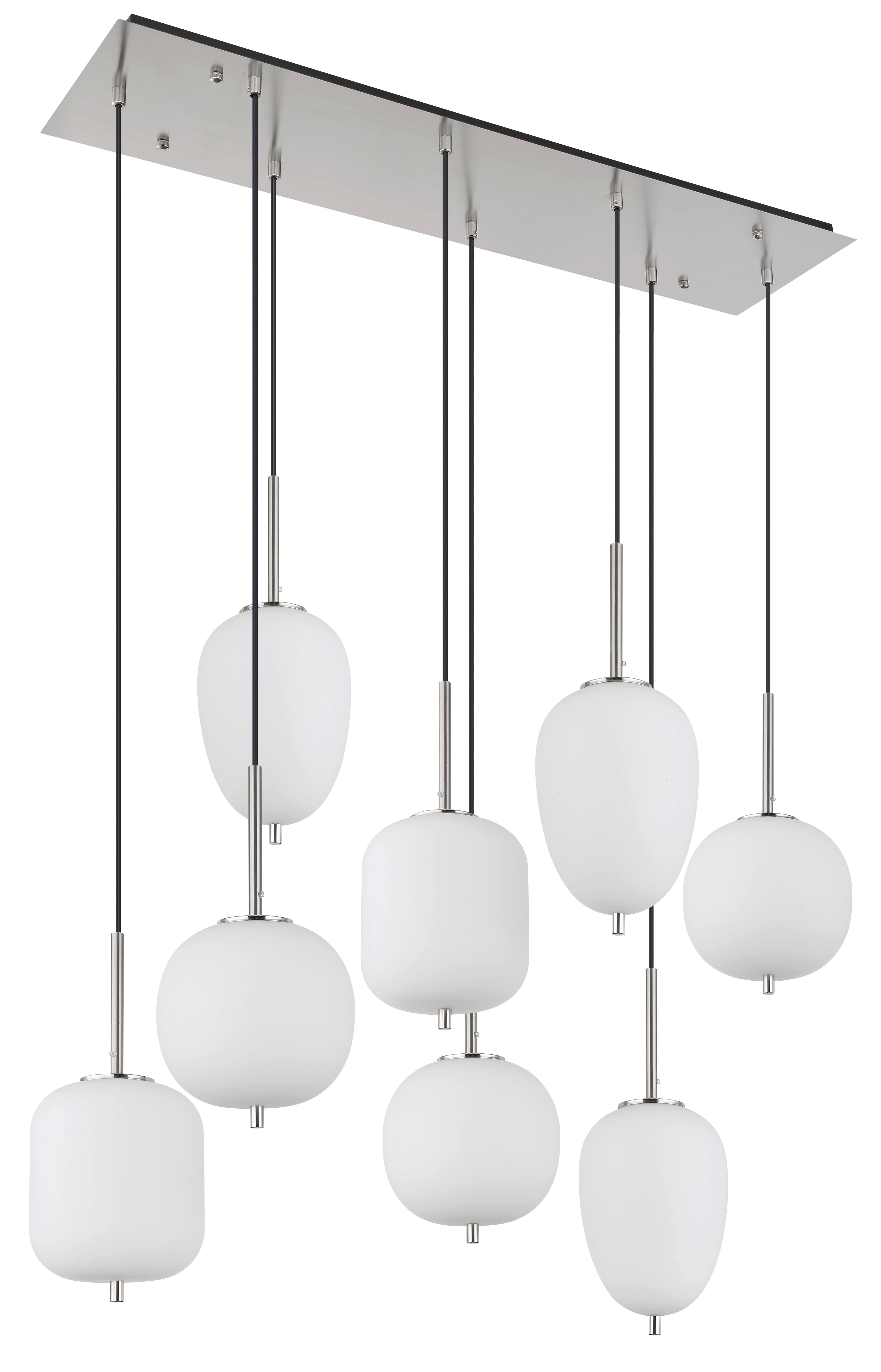 Hängeleuchte Exkl. 8xe14 W - Nickelfarben, Basics, Glas/Metall (102,5/34/120cm) - Globo