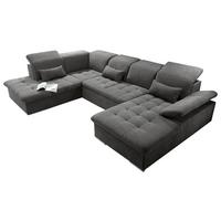 Rozkládací sedací souprava Wayne U, tmavě šedá - barvy stříbra/tmavě šedá, Konvenční, textil/plast (240/340/188cm) - MID.YOU