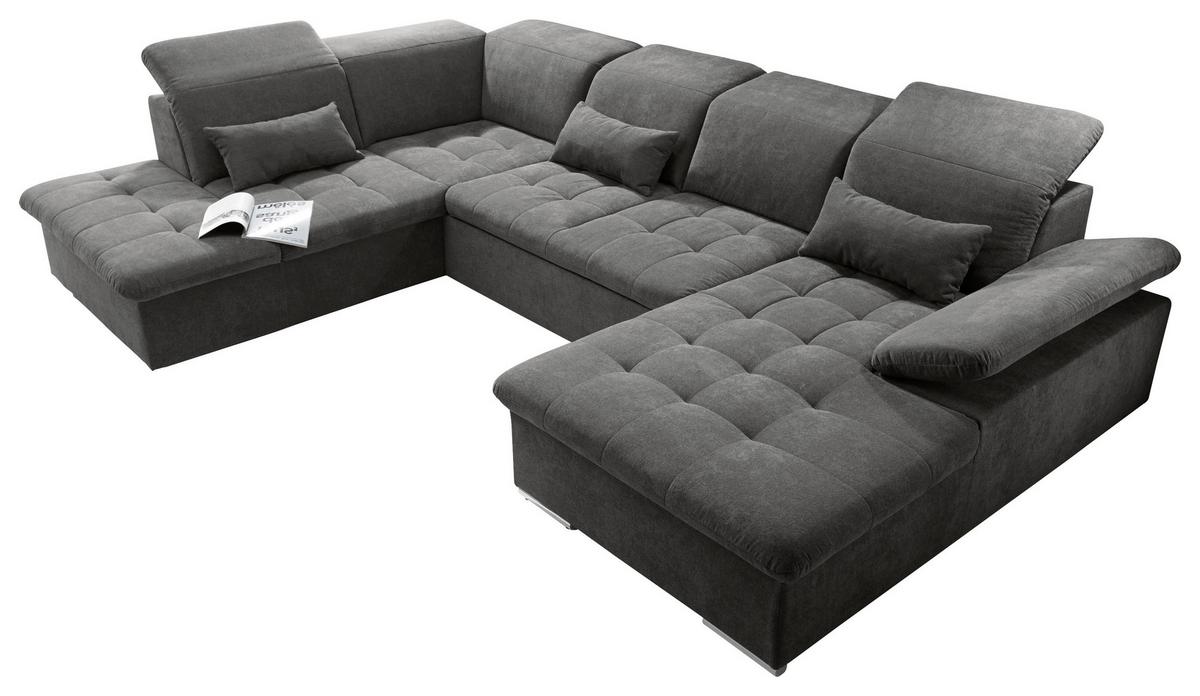 Rozkládací sedací souprava Wayne U, tmavě šedá - barvy stříbra/tmavě šedá, Konvenční, textil/plast (240/340/188cm) - MID.YOU
