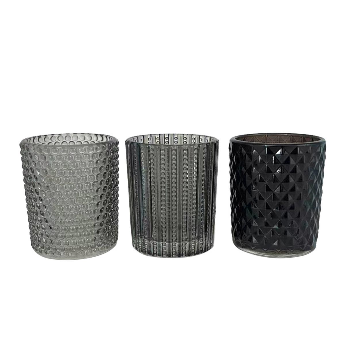 Teelichtglas Nathalie - Hellgrau/Schwarz, KONVENTIONELL, Glas (5,4/6,4cm) - Luca Bessoni