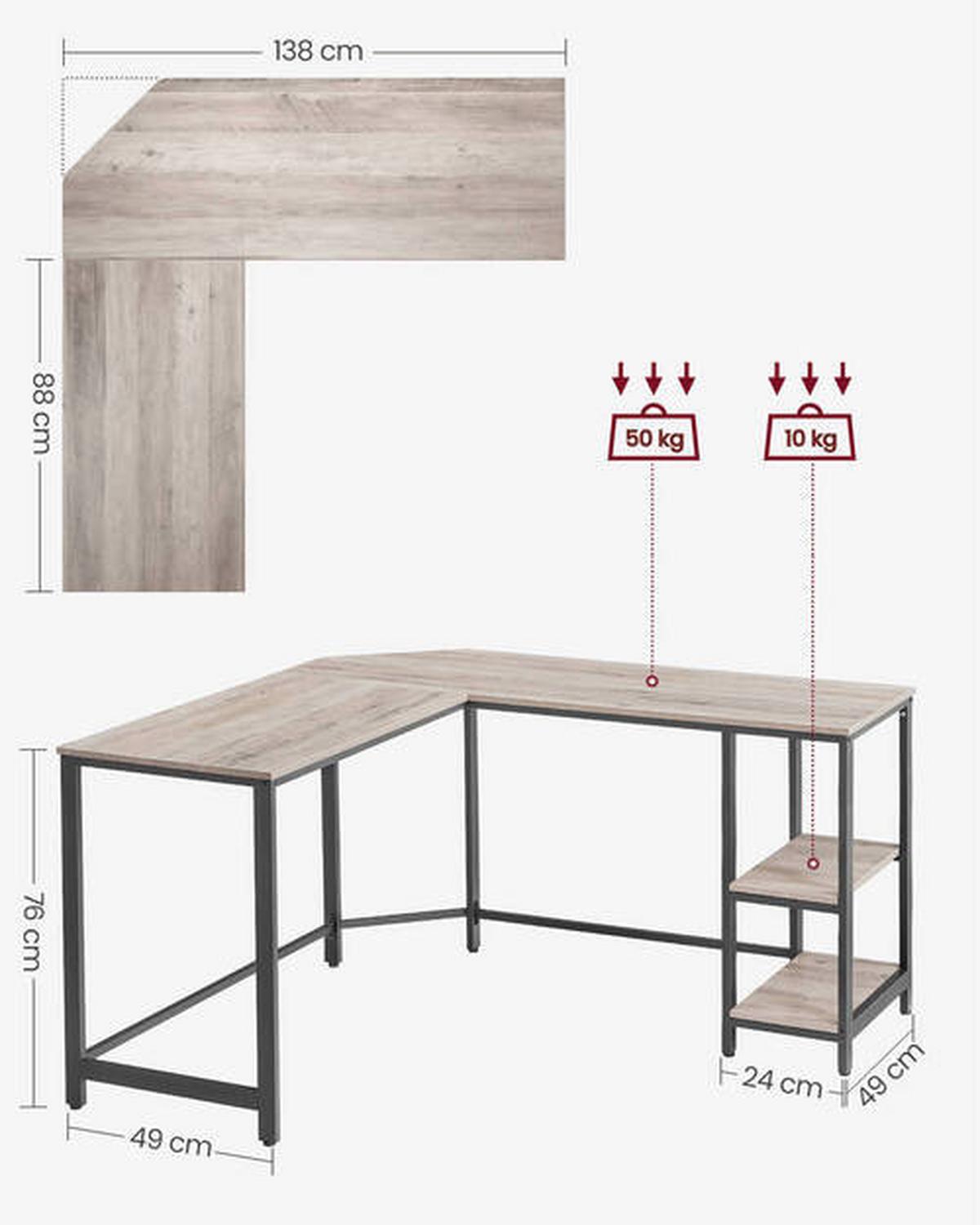 Eckschreibtisch Iron B:138 cm Eiche Dekor Grau - Eiche grau/Schwarz, Basics, Holzwerkstoff/Metall (138/138/76cm) - Boxxx