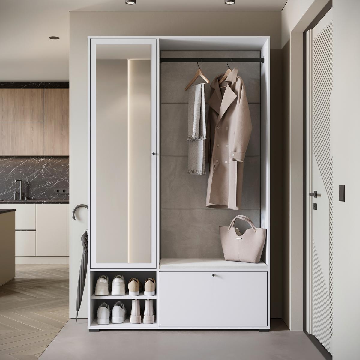 Garderobe Dino 013 Weiß B: 117,3 cm - Weiß, Basics, Holzwerkstoff (117,3/190/33cm) - P & B