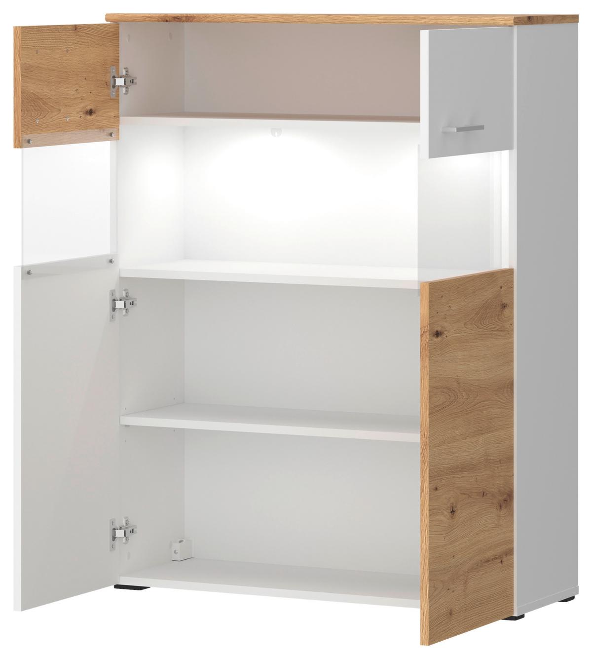 Wohnkombination 3 Tlg. Valencia Alpinweiß - MODERN, Glas/Holzwerkstoff (265/190/40cm)