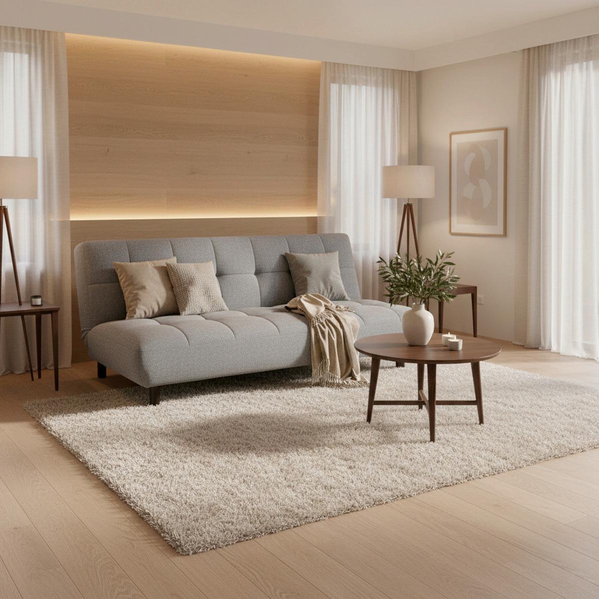 Rozkladacia pohovka Camilla svetlosivá - svetlosivá/tmavohnedá, Modern, drevo/textil (186/90/106cm) - Bessagi Home