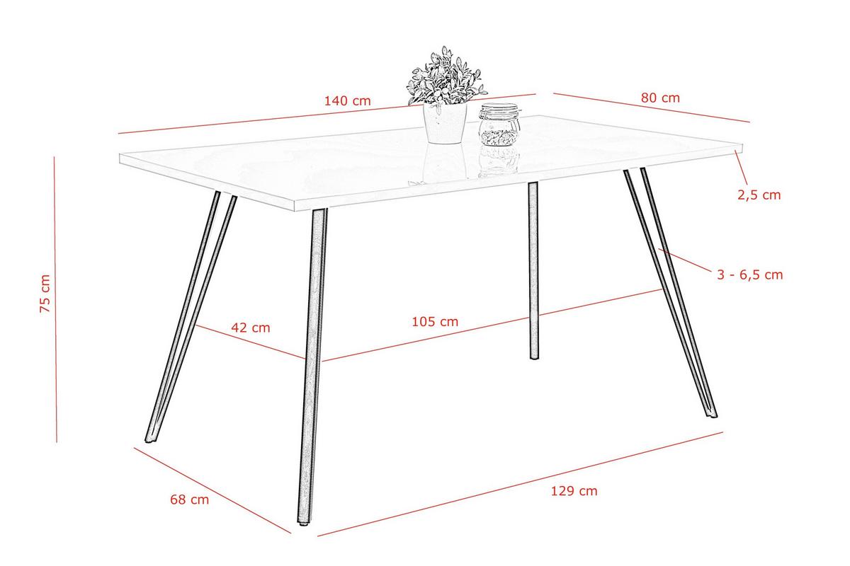 Tischgruppe Jennifer G - Weiß Hochglanz/Anthrazit, MODERN, Holzwerkstoff/Textil (140/76/80cm) - MID.YOU