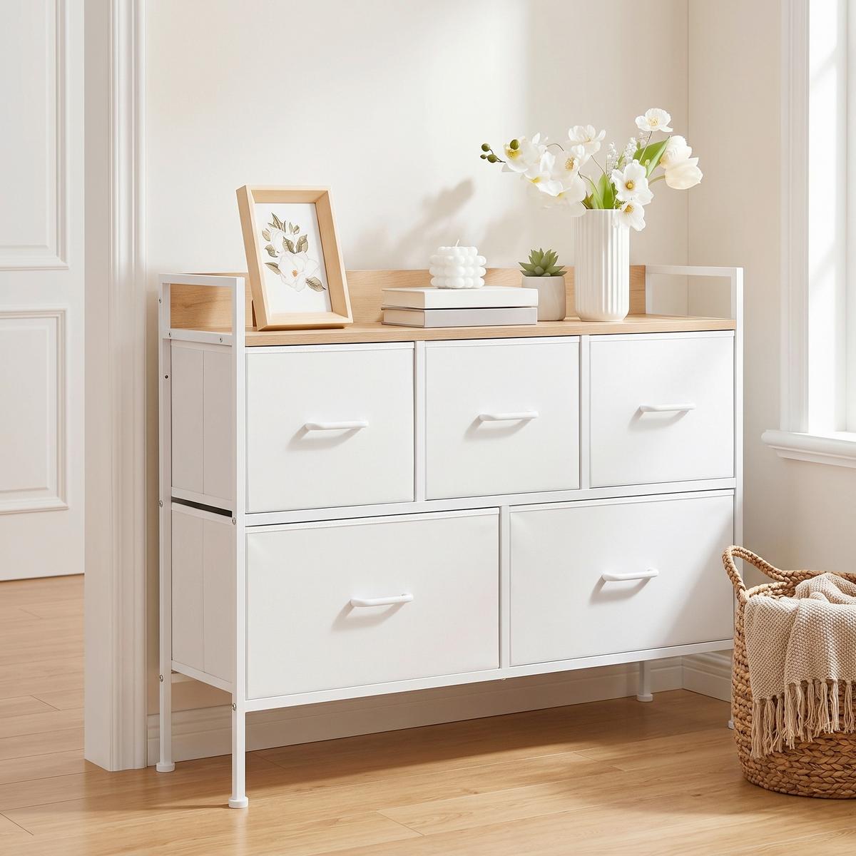 KOMMODE Weiß, Eiche Dekor B: 98,2cm - Eichefarben/Weiß, Basics, Holzwerkstoff/Textil (98,2/70/29cm)