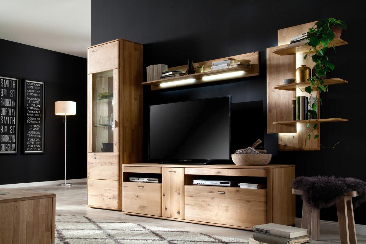 Wohnkombination Massiv 4-tlg. Ravello Eichefarben - Eichefarben, Design, Glas/Holz (310/208/50cm) - Livetastic