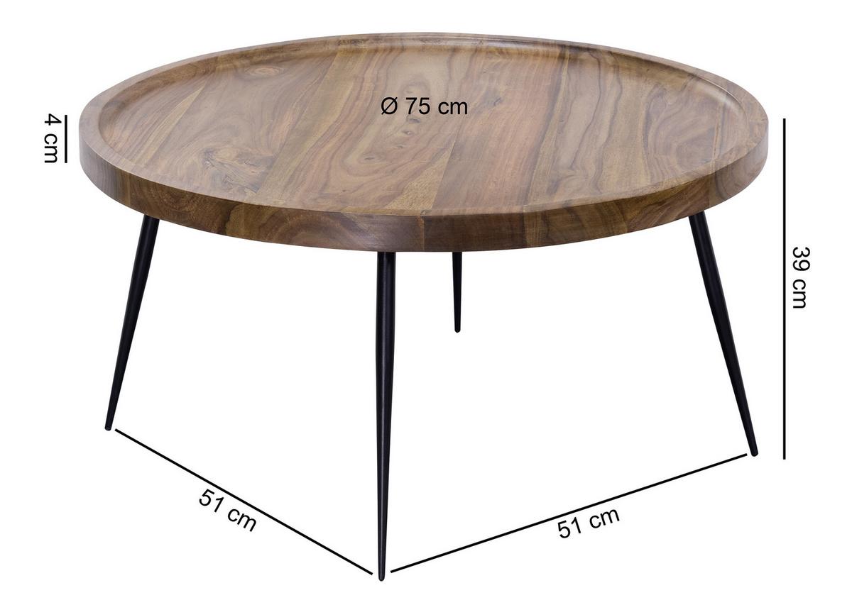 Okrúhly konferenčný stolík WL5.678 masív - čierna/farba indického palisandra, Design, kov/drevo (75/75/39cm) - MID.YOU
