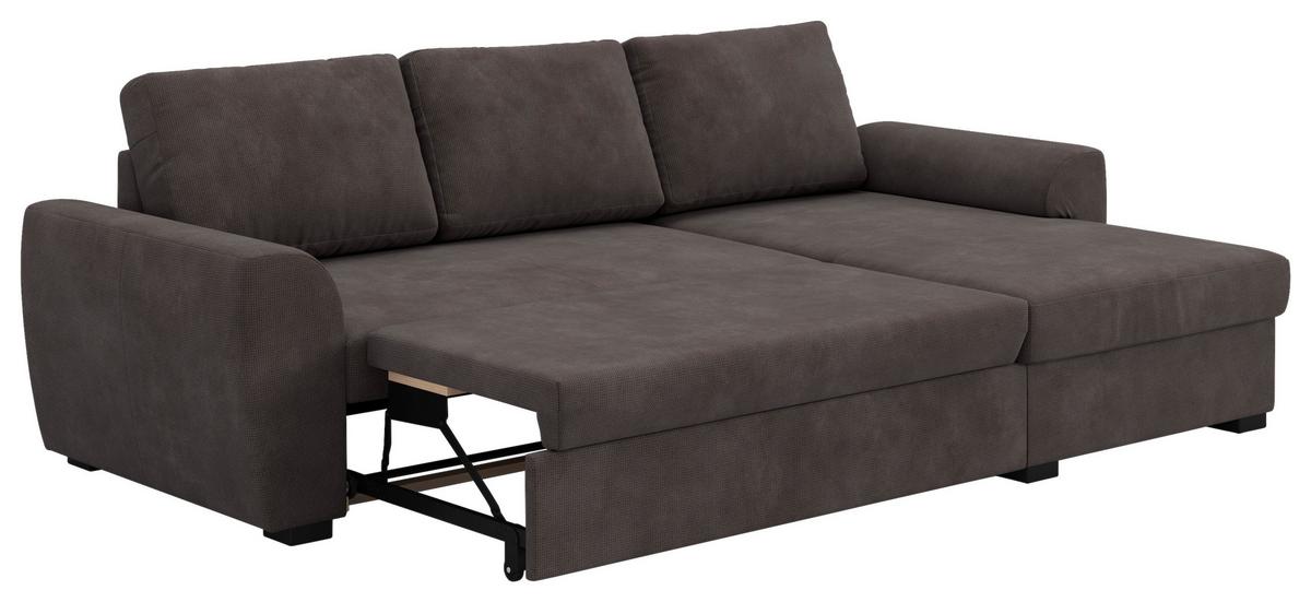 Ecksofa mit Bettfunktion Mikrofaser schwarz, B: 253cm - Schwarz/Braun, Trend, Textil (253/154cm) - MID.YOU