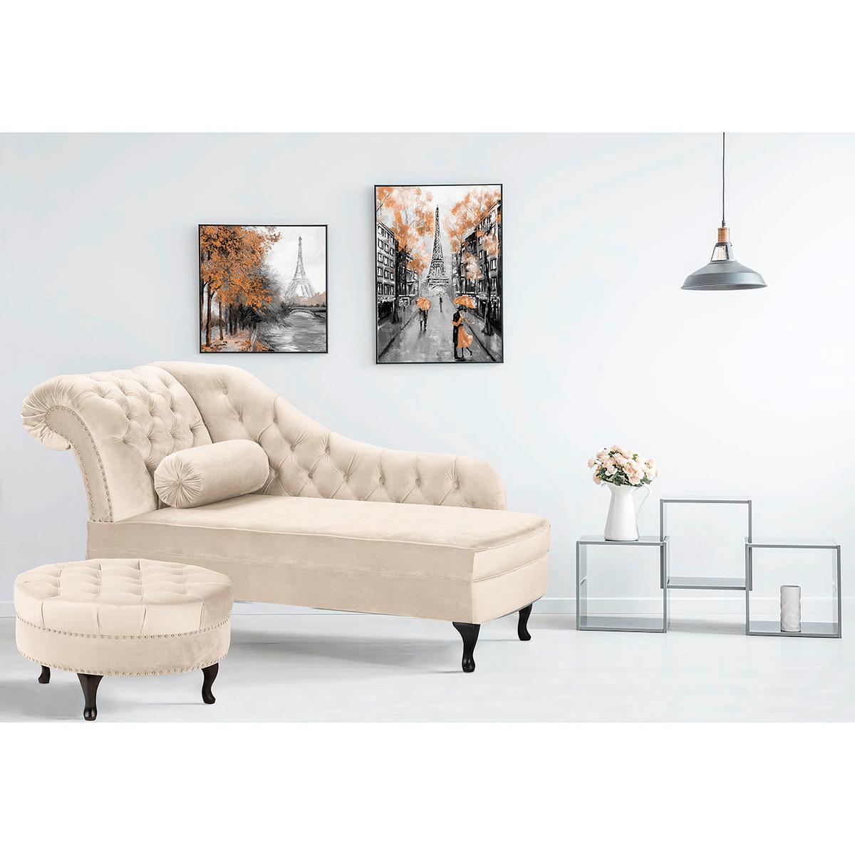 Récamiere Pako Creme B: 185cm - Creme/Braun, Design, Textil (185/93/75cm) - Livetastic