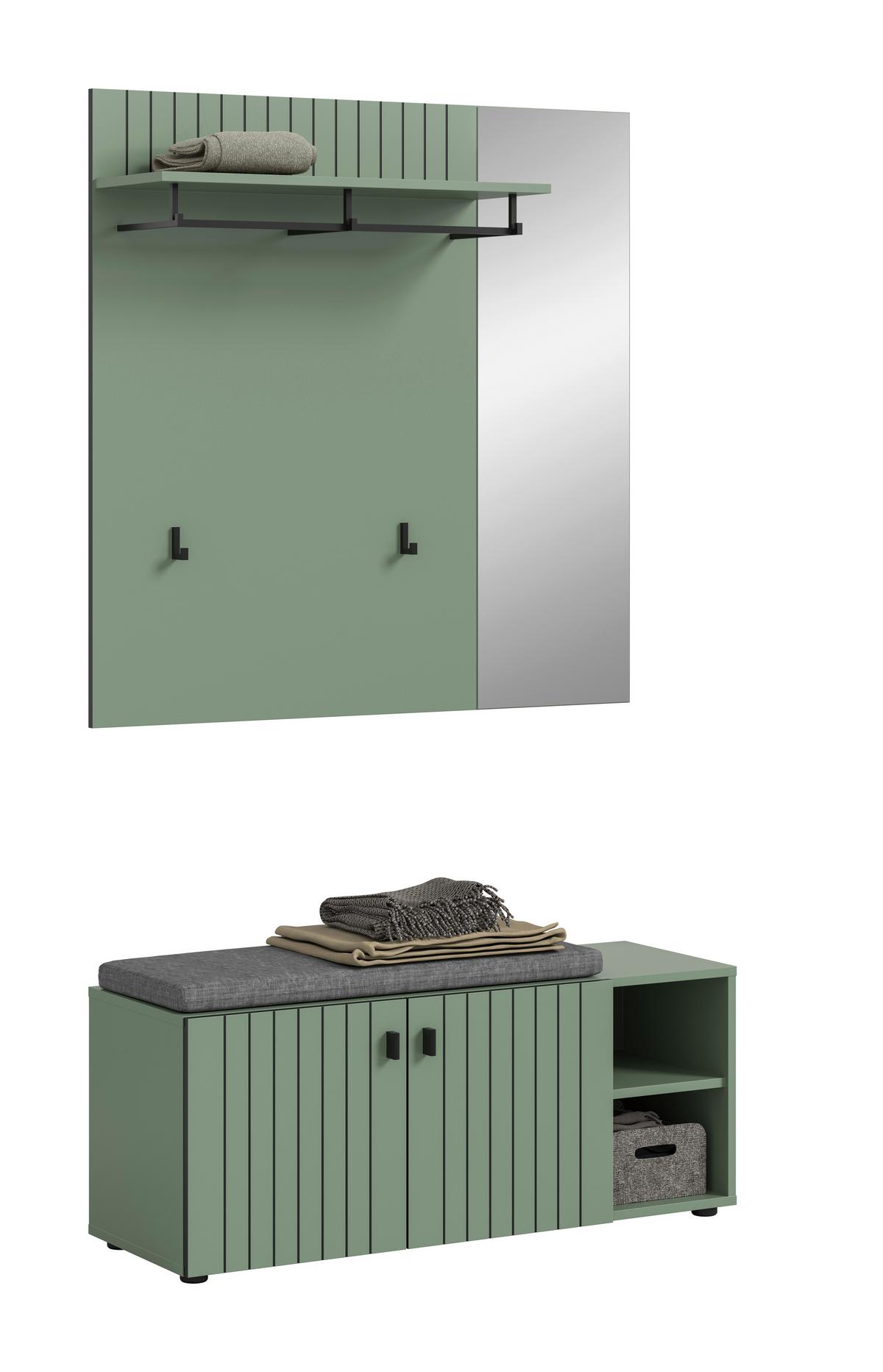 Garderobe Station Graugrün B: 106cm - Graugrün, Design, Holzwerkstoff (106/192/37cm) - MID.YOU