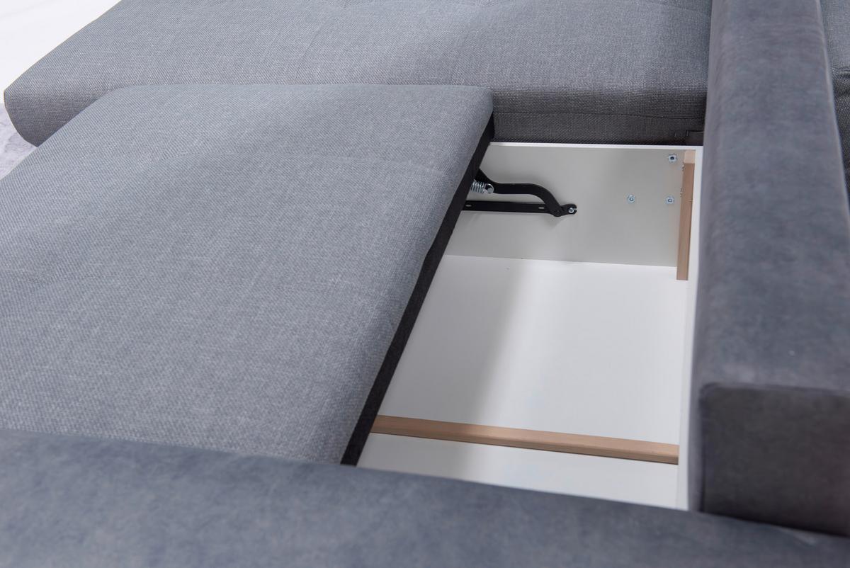 Ecksofa Laranca Blaugrau S: 177x269 cm - Chromfarben/Blaugrau, Design, Textil (177/269cm) - Livetastic