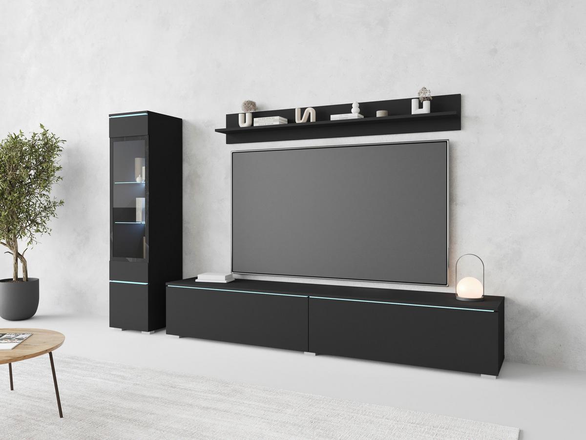 Obývacia stena VERA - čierna/sivá, Basics, kompozitné drevo/plast (210/130/33cm) - P & B
