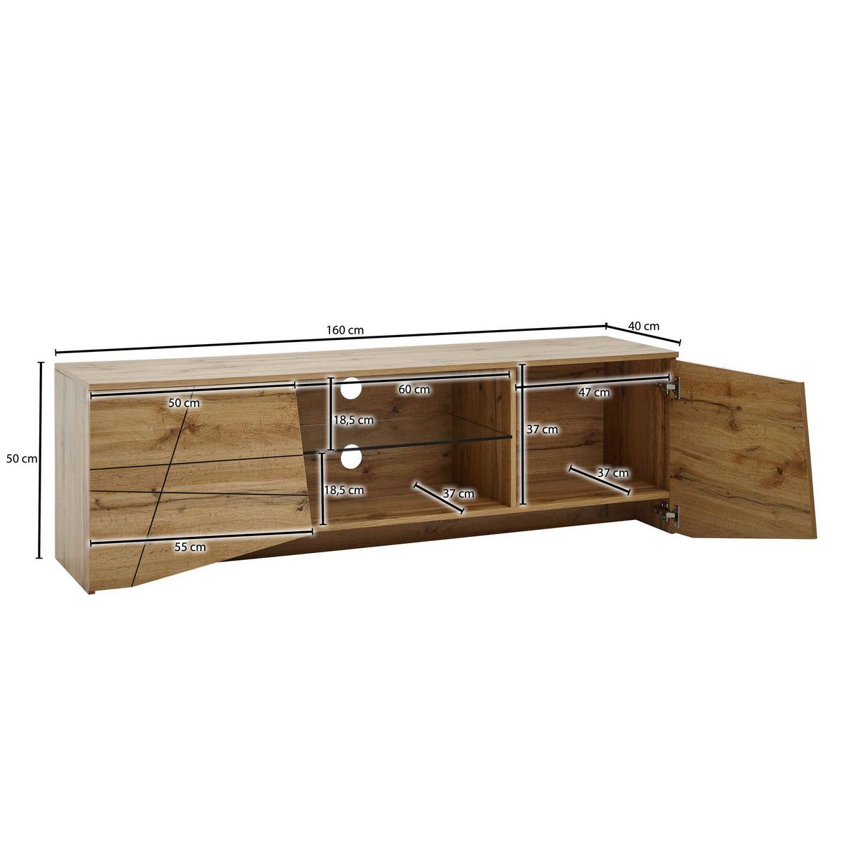 Lowboard Wohnling B: 160 cm Braun - Braun, MODERN, Glas/Holzwerkstoff (160/50/40cm) - MID.YOU