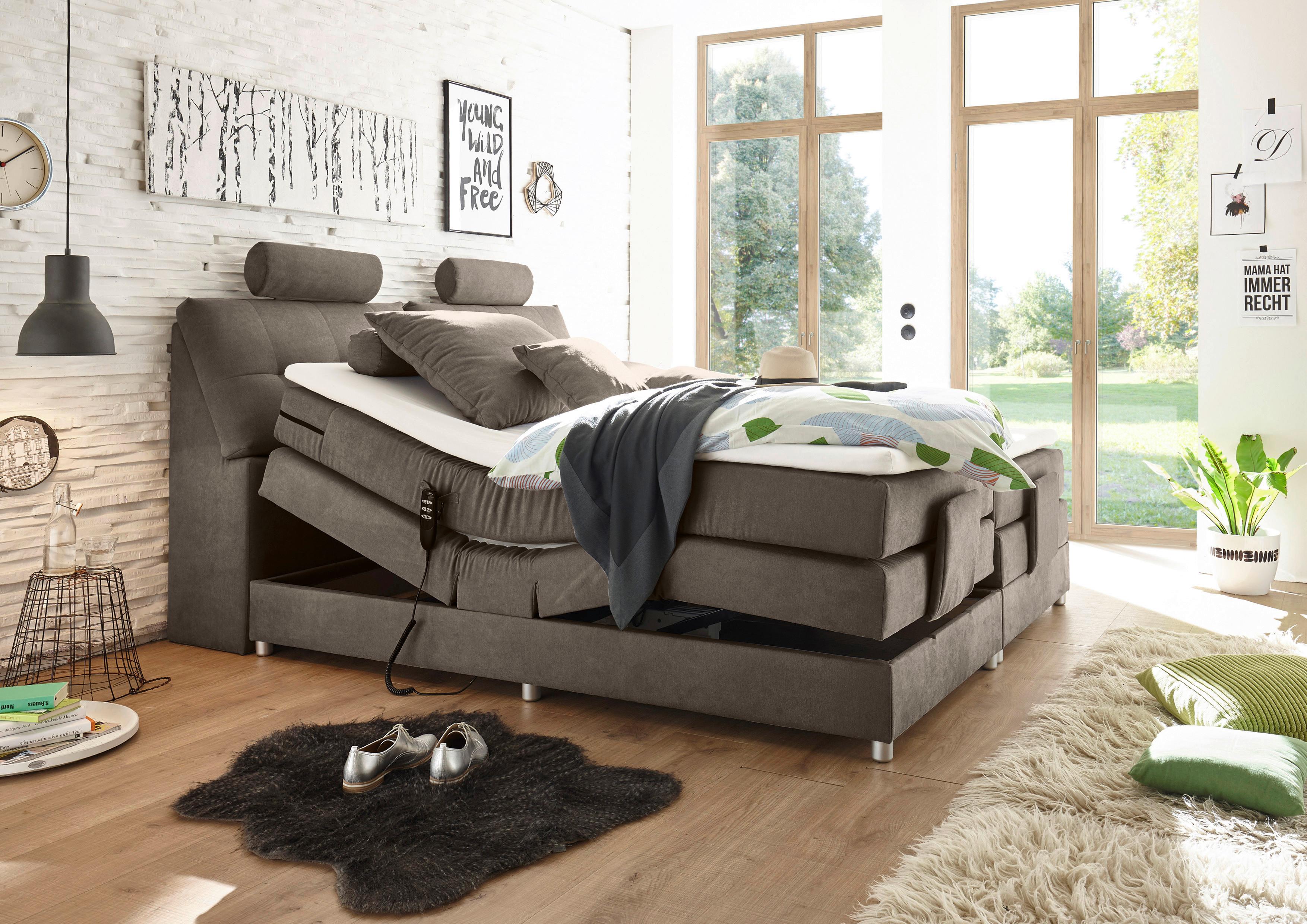 Boxspringbett Mit Topper Elektrisch 180x200 Cm Palermo - Silberfarben/Braun, MODERN, Holzwerkstoff/Textil (180/200cm) - MID.YOU
