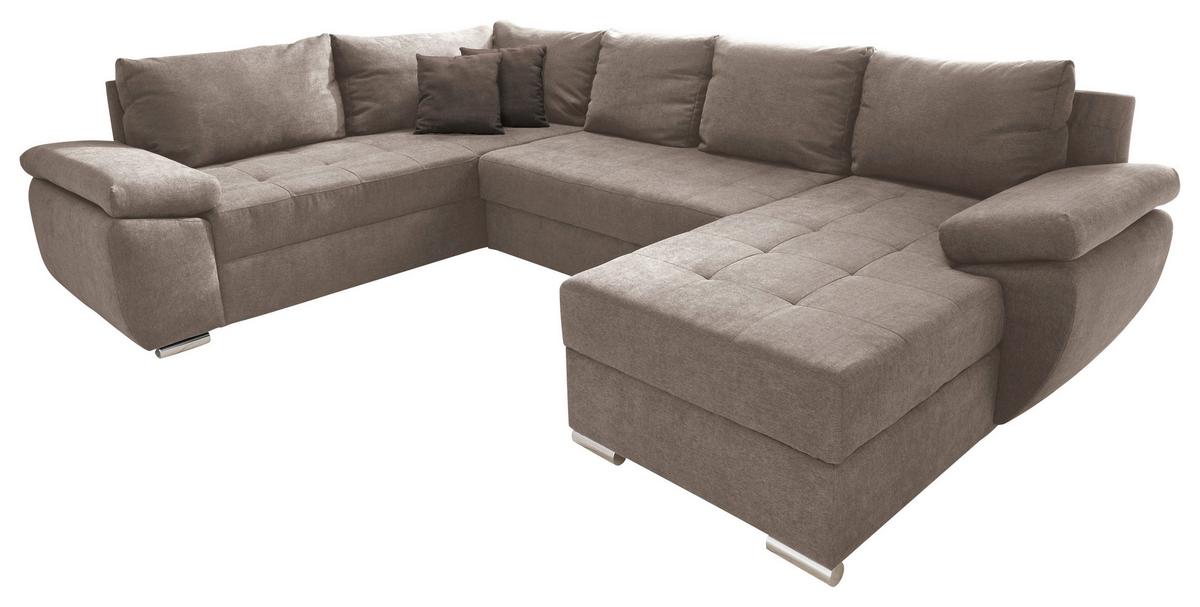 Wohnlandschaft mit Schlaffunktion Terana - Taupe/Chromfarben, KONVENTIONELL, Textil (219/294/157cm) - Livetastic