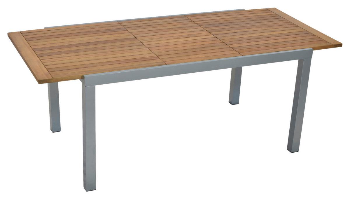 Gartentisch Ausziehtisch - Silberfarben/Naturfarben, MODERN, Holz/Metall (150-200/90/75cm) - Gardenson