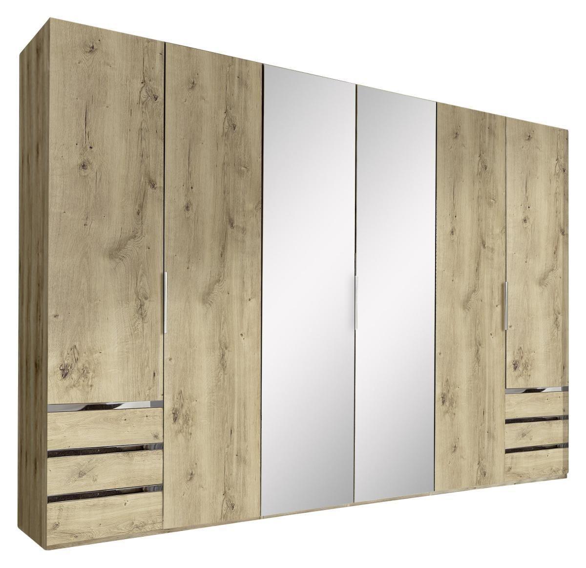 Drehtürenschrank Mit Spiegel 300cm Level 36a, Eichendekor - Eichefarben, MODERN, Glas/Holzwerkstoff (300/216/58cm) - MID.YOU
