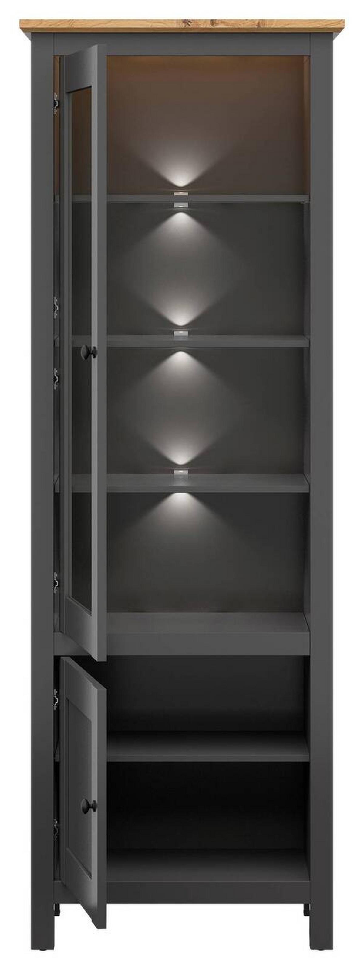 Vitrine Hesen Glass-Door Cabinet - Schwarz/Graphitfarben, Design, Glas/Holzwerkstoff (71/203/44cm)