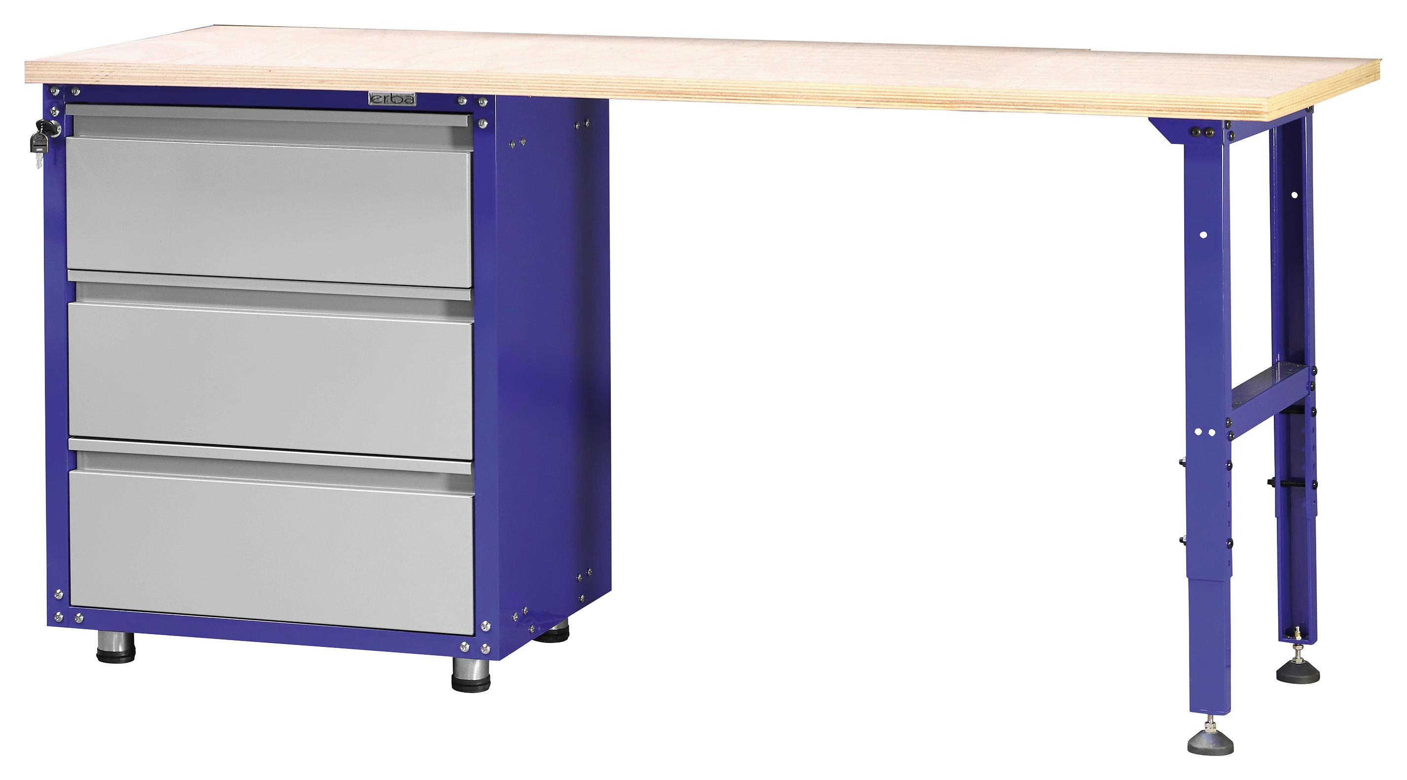 Werkbankset Xs 200,5 cm Grau/blau - Blau/Grau, KONVENTIONELL, Holz/Metall (200,5/88/60cm) - Erba