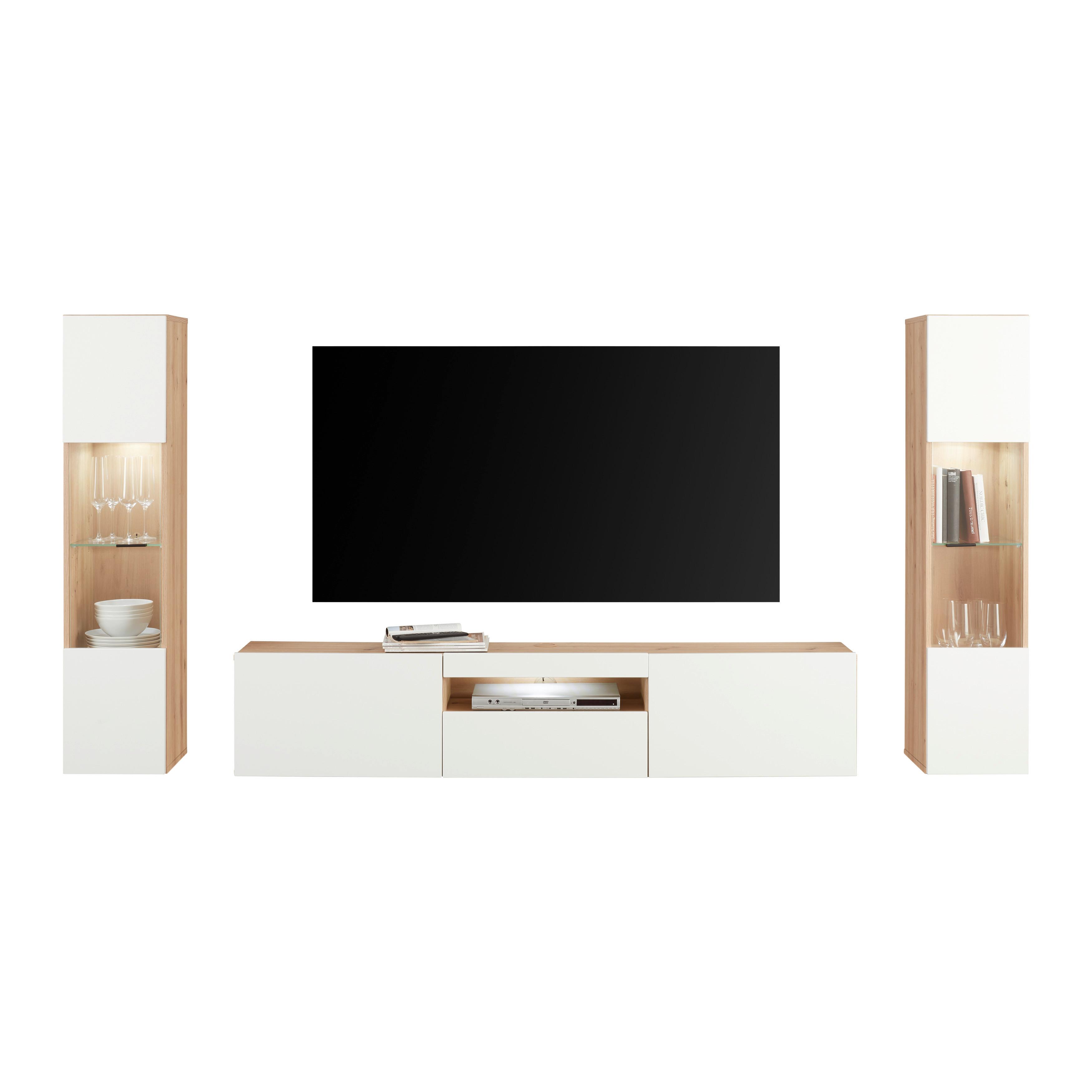 Stapelprogramm Oslo - Weiß Hochglanz/Schwarz, MODERN, Glas/Holzwerkstoff (240/130,2/31,6cm)