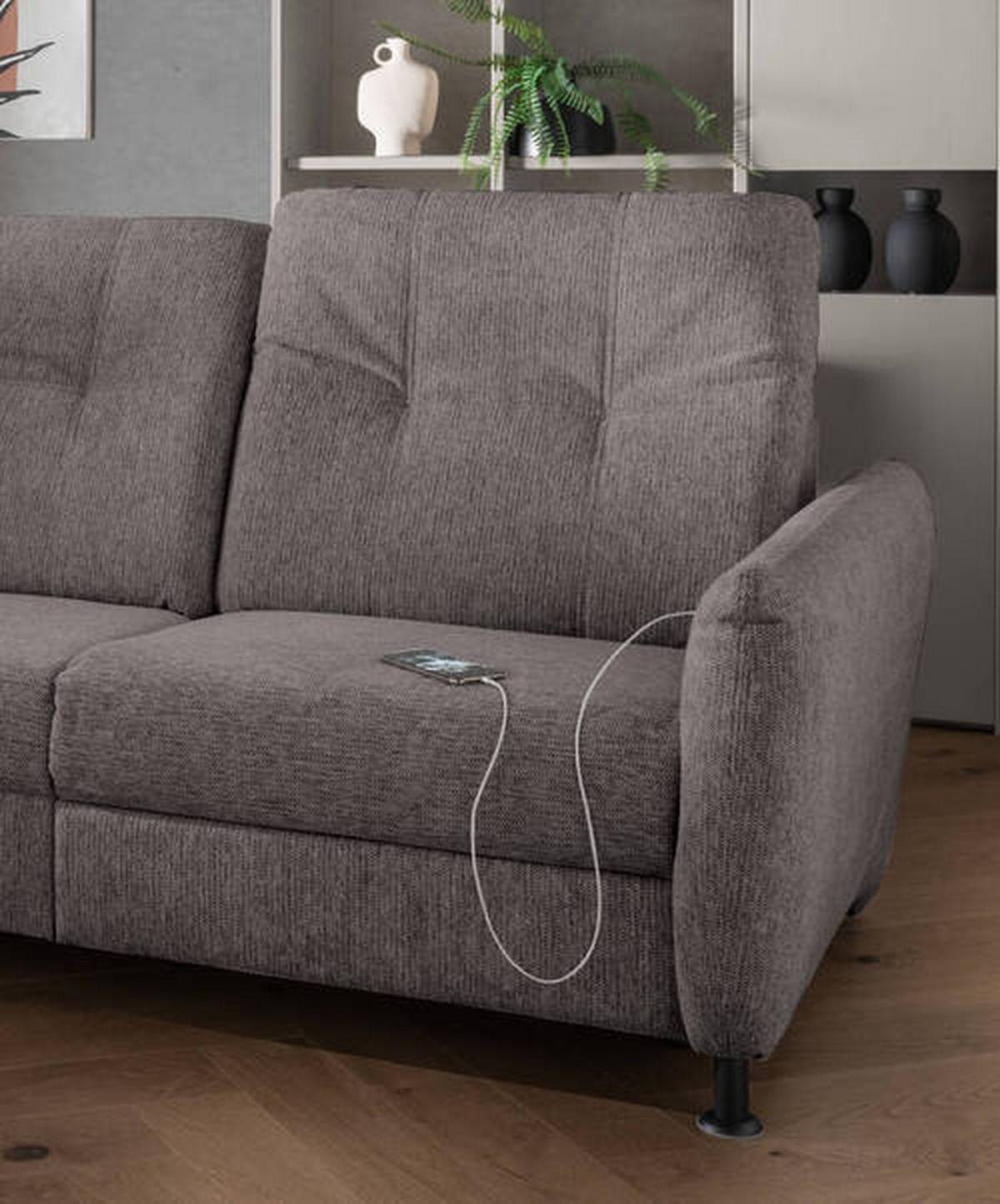 Ecksofa Minori Chenille Graubraun, S: ca. 198x270 cm - Graubraun/Schwarz, MODERN, Textil (198/270cm) - Livetastic