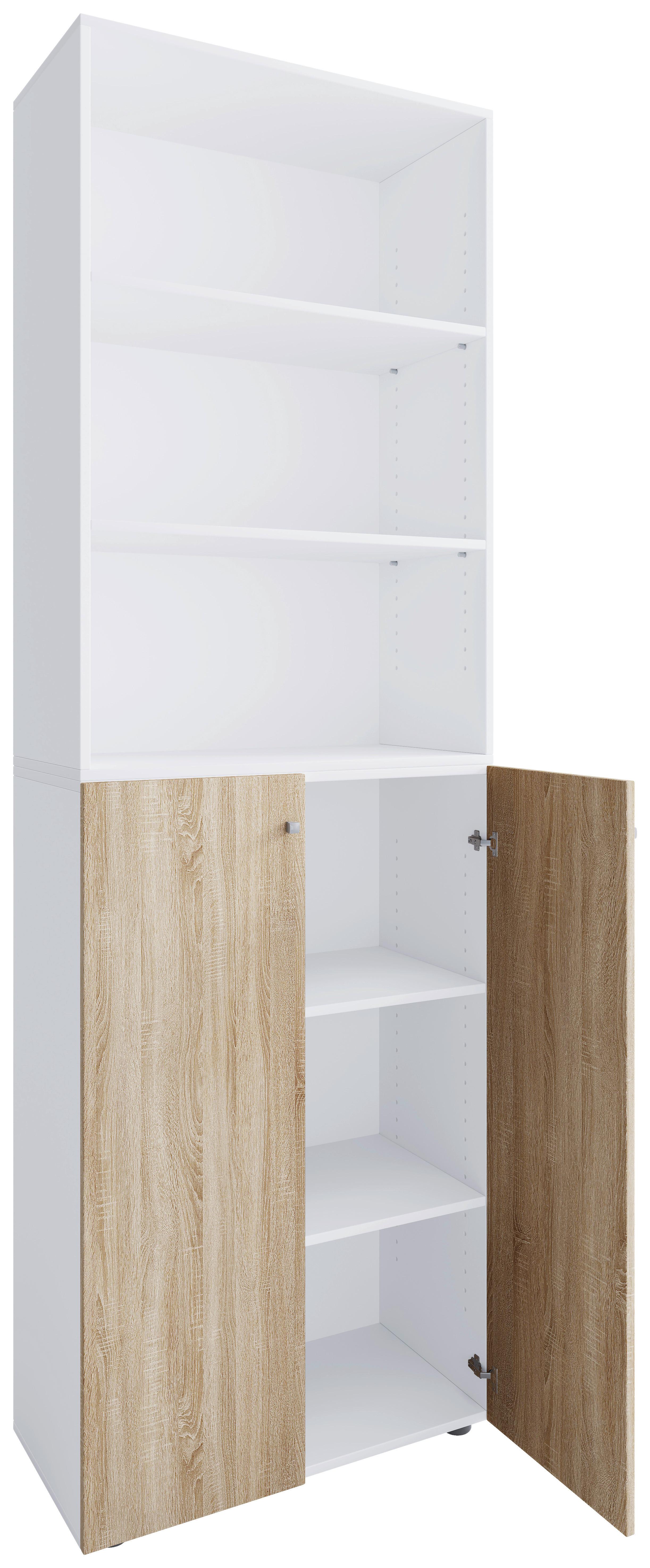 Schuhschrank Lona Weiß Sonoma Eiche Dekor - Schwarz/Weiß, Design, Holzwerkstoff (70/220/40cm) - MID.YOU