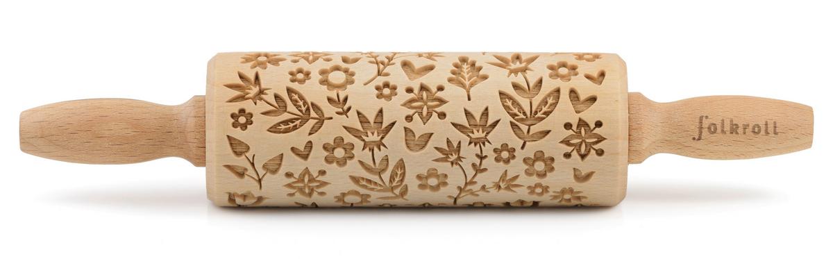 Motiv-teigrolle, Holz, Blumen Teigrolle 3d Motivbuchenholz - Naturfarben, Basics, Holz (23/4,5/4,5cm) - Folkroll