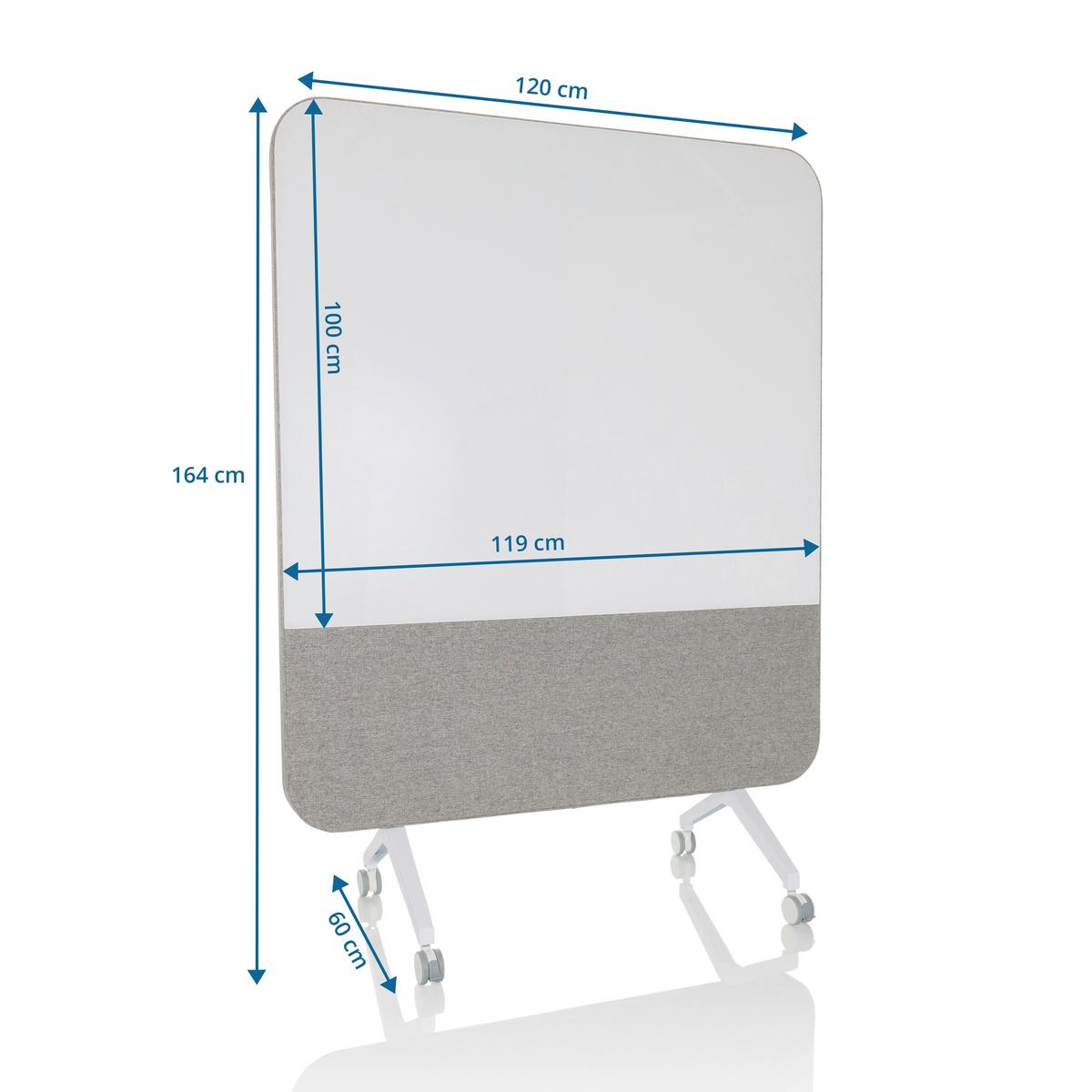 Akustikwand Mit Whiteboard Vision Board - Grau, Basics, Glas/Kunststoff (120/164/60cm) - MID.YOU