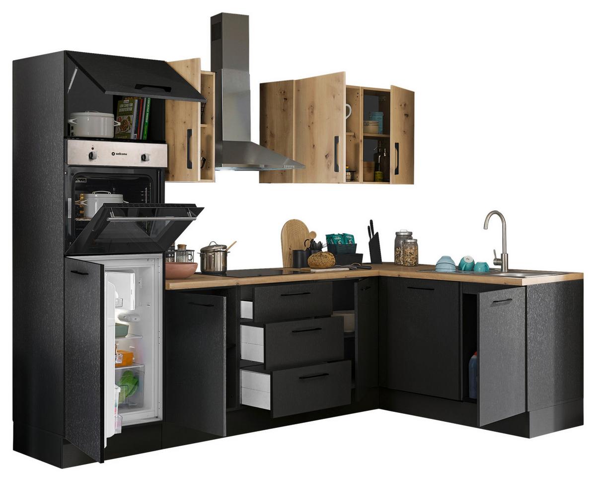 Eckküche Dekor Schwarz/Eiche Dekor 280x175 cm - Schwarz/Eiche Artisan, Basics, Holzwerkstoff (280/175cm) - MID.YOU