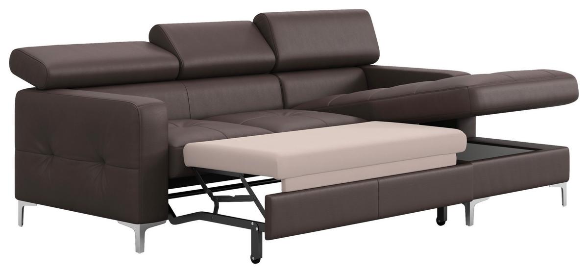 Ecksofa Mit Schlaffunkttion Sammy Braun Leder - Chromfarben/Graubraun, Design, Leder (227/168cm) - Livetastic