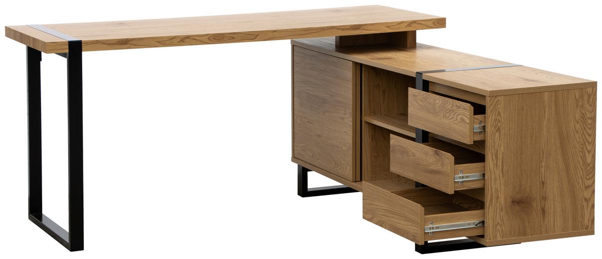 Eckschreibtisch Ray Schwarz/Eichefarben L: 160 cm - Eichefarben/Schwarz, MODERN, Holzwerkstoff/Metall (160/160/76cm) - MID.YOU