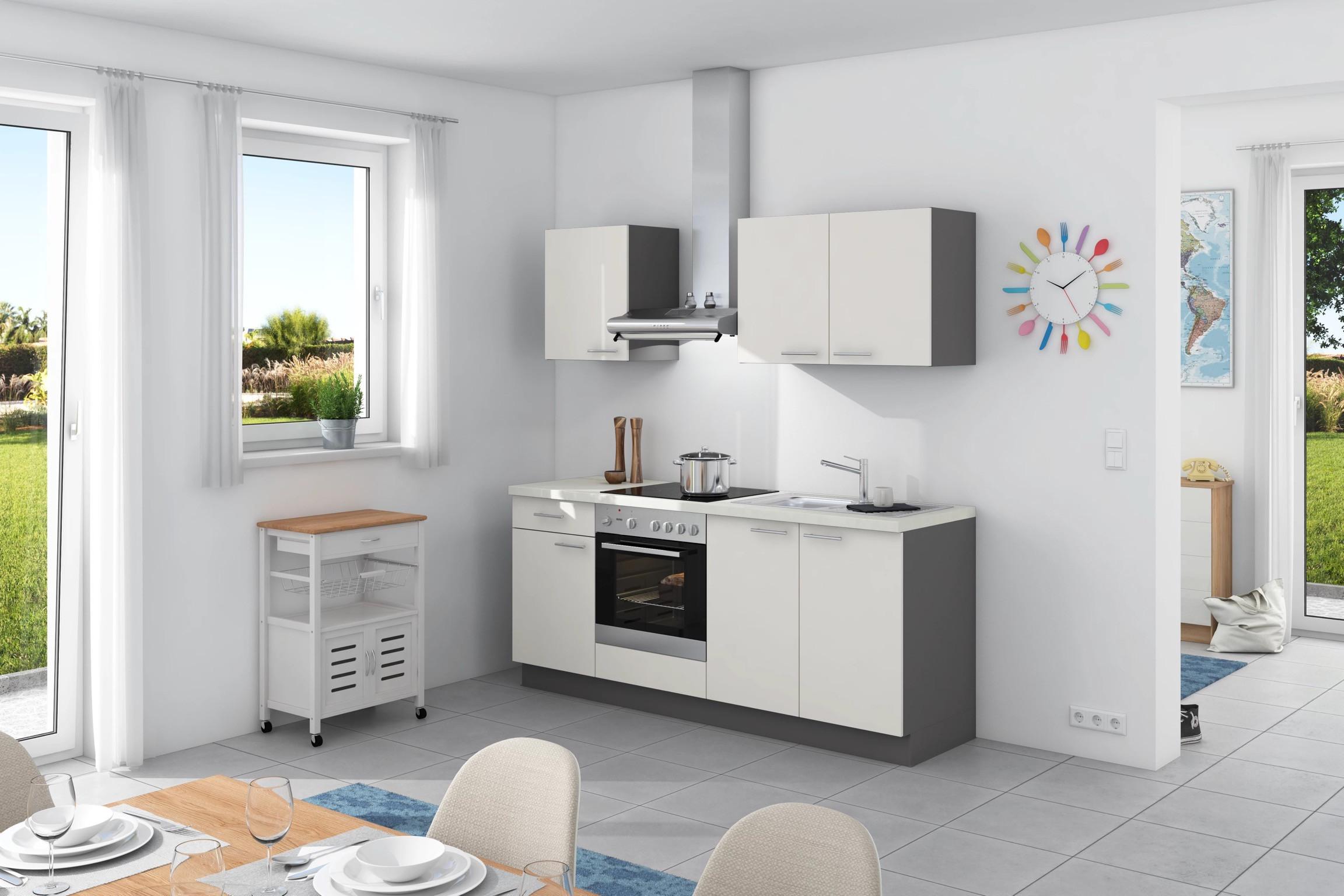 cm Küchenzeile online Express Möbelix Geräte Weiß/Anthrazit kaufen ohne 200 Base ➤