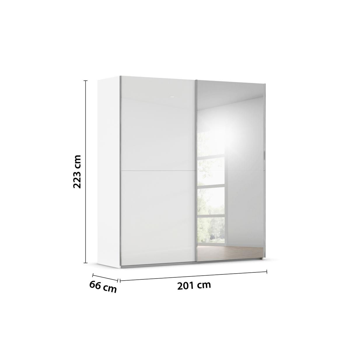 Schwebetürenschrank Fifty 2trg Weiß/Spiegelglas, B: 201 cm - Weiß, KONVENTIONELL, Glas/Holzwerkstoff (201/223/66cm) - Luca Bessoni