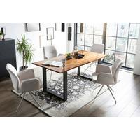 Tischgruppe Hellgrau/Cognac L: 180cm - Cognac/Silberfarben, MODERN, Holz/Textil (180/90/77cm) - Livetastic