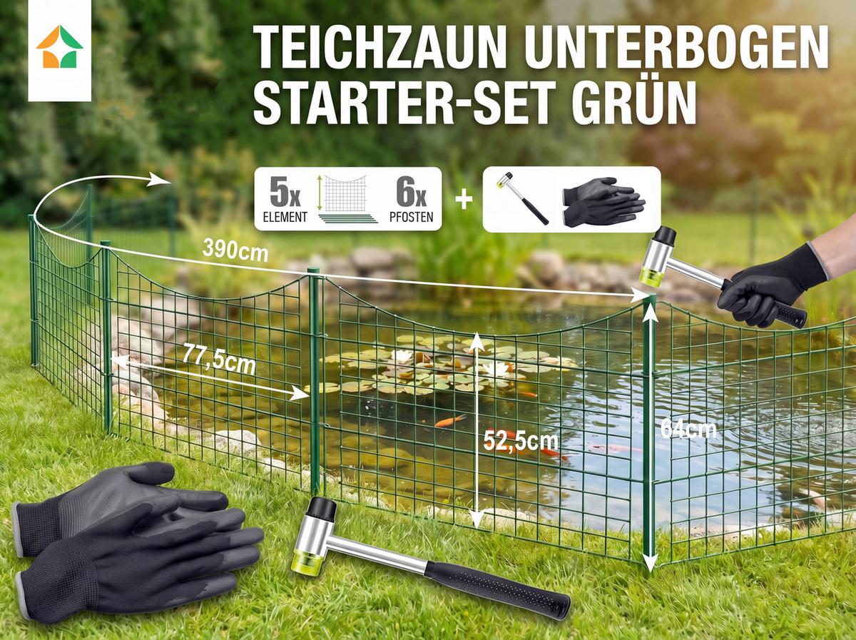 Teichzaun Unterbogen 13-teilig ca. 390x78,5x78,50cm - Grün, Basics, Metall (390/78,5/78,50cm)