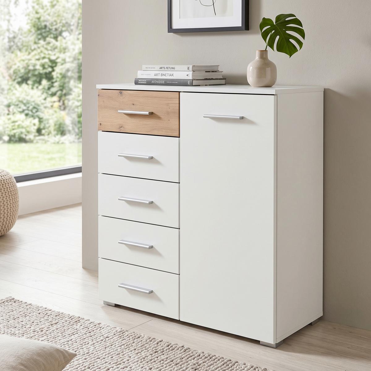 Kommode 80cm Foster, Alpinweiß - Alufarben/Weiß, KONVENTIONELL, Holzwerkstoff (80/84/40cm)