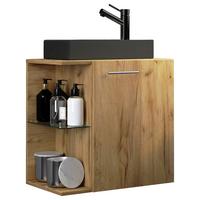 Waschtischkombi Hausa Bl - Honigeiche/Schwarz, MODERN, Glas/Keramik (52cm) - MID.YOU