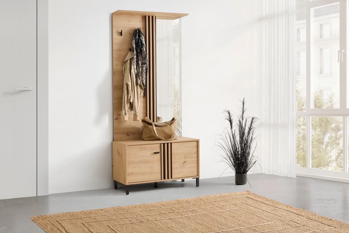Predsieňový nábytok LAVAL - čierna/dub artisan, Modern, kompozitné drevo/sklo (87/190/40cm) - Mömax