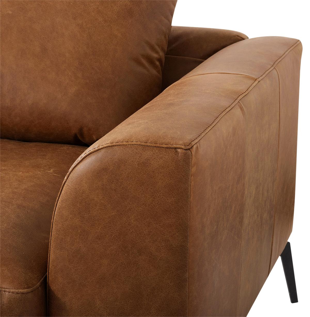 Ecksofa Berlin Cognac S: 172 cm - Cognac/Schwarz, Design, Leder (172/313cm) - Livetastic