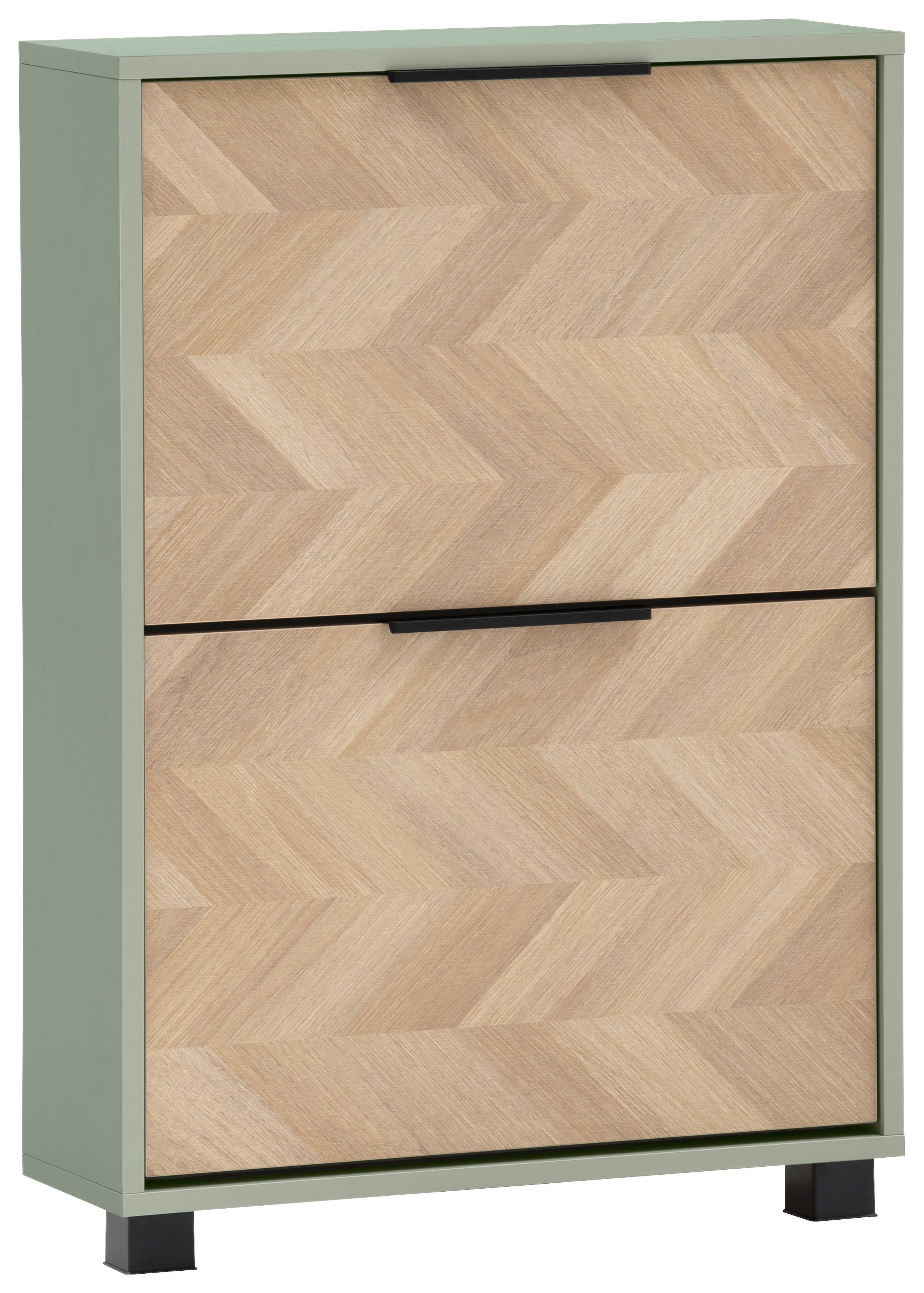 Schuhkipper Piazza Grün/eichefarben B: 59,8 Cm - Eichefarben/Schwarz, Design, Holzwerkstoff (59,8/85,7/19,55cm) - MID.YOU