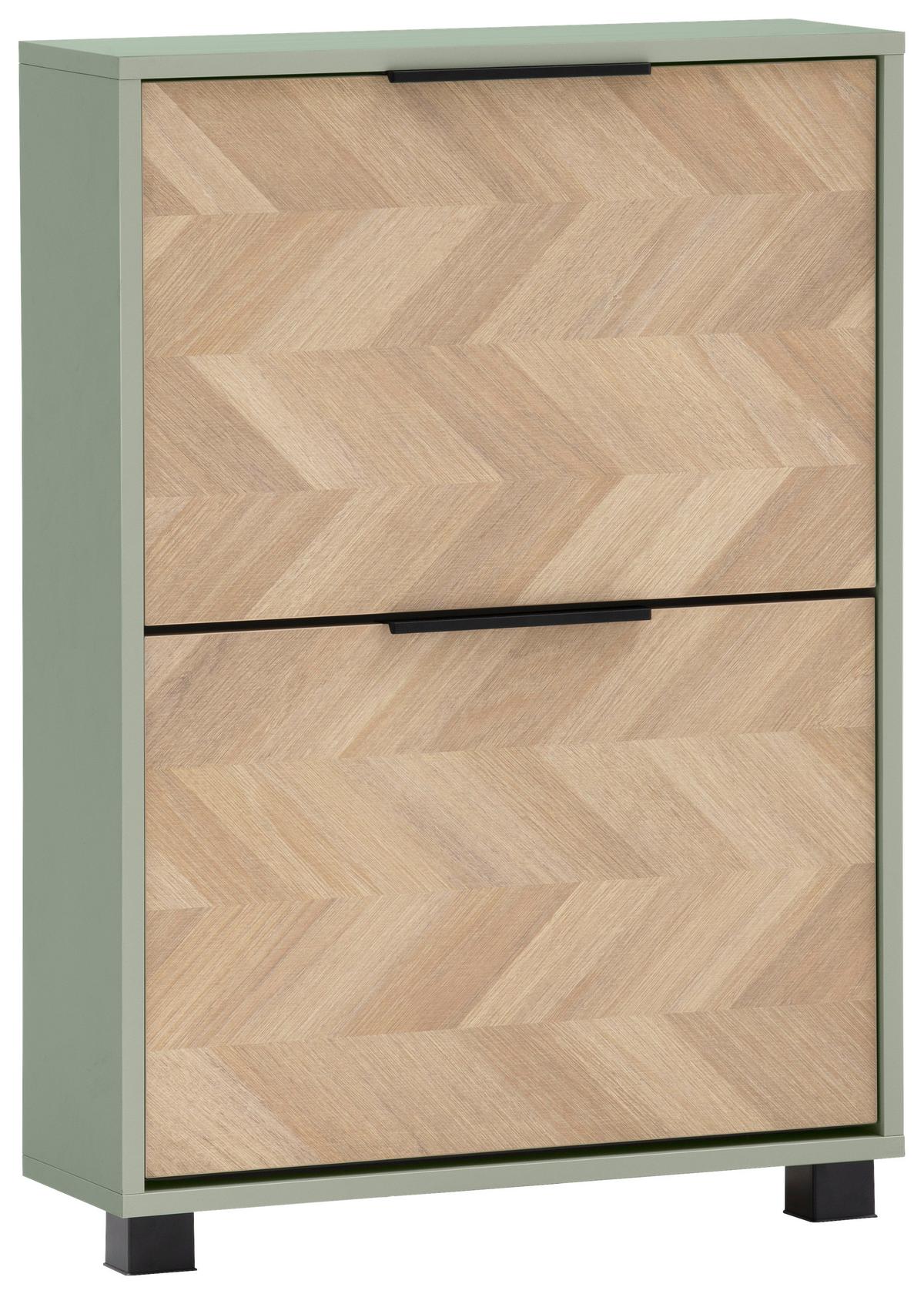 Schuhkipper Piazza Grün/eichefarben B: 59,8 Cm - Eichefarben/Schwarz, Design, Holzwerkstoff (59,8/85,7/19,55cm) - MID.YOU