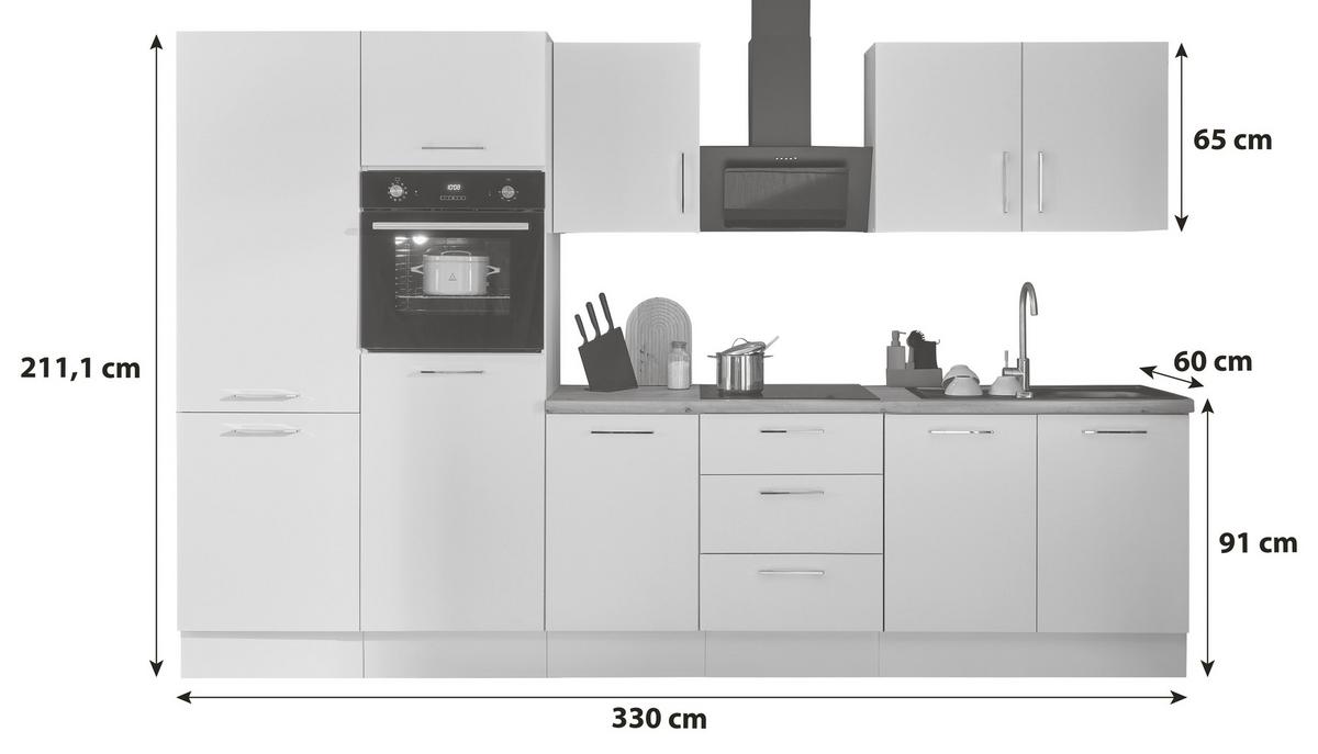 Küchenblock Turin Weiß/Eiche Dekor B: 330 cm - Weiß/Eiche Artisan, Basics, Holzwerkstoff (330cm) - P & B