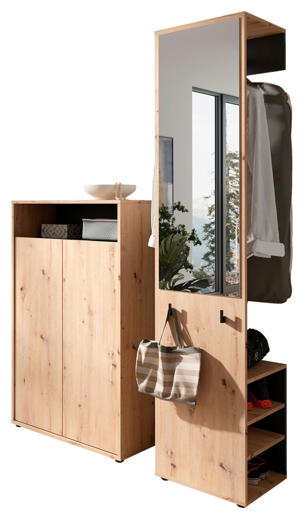 Garderobe Lyon Eiche Artisan/Schwarz B: 110cm - Schwarz/Eiche Artisan, Design, Holzwerkstoff (110/186/35cm) - MID.YOU