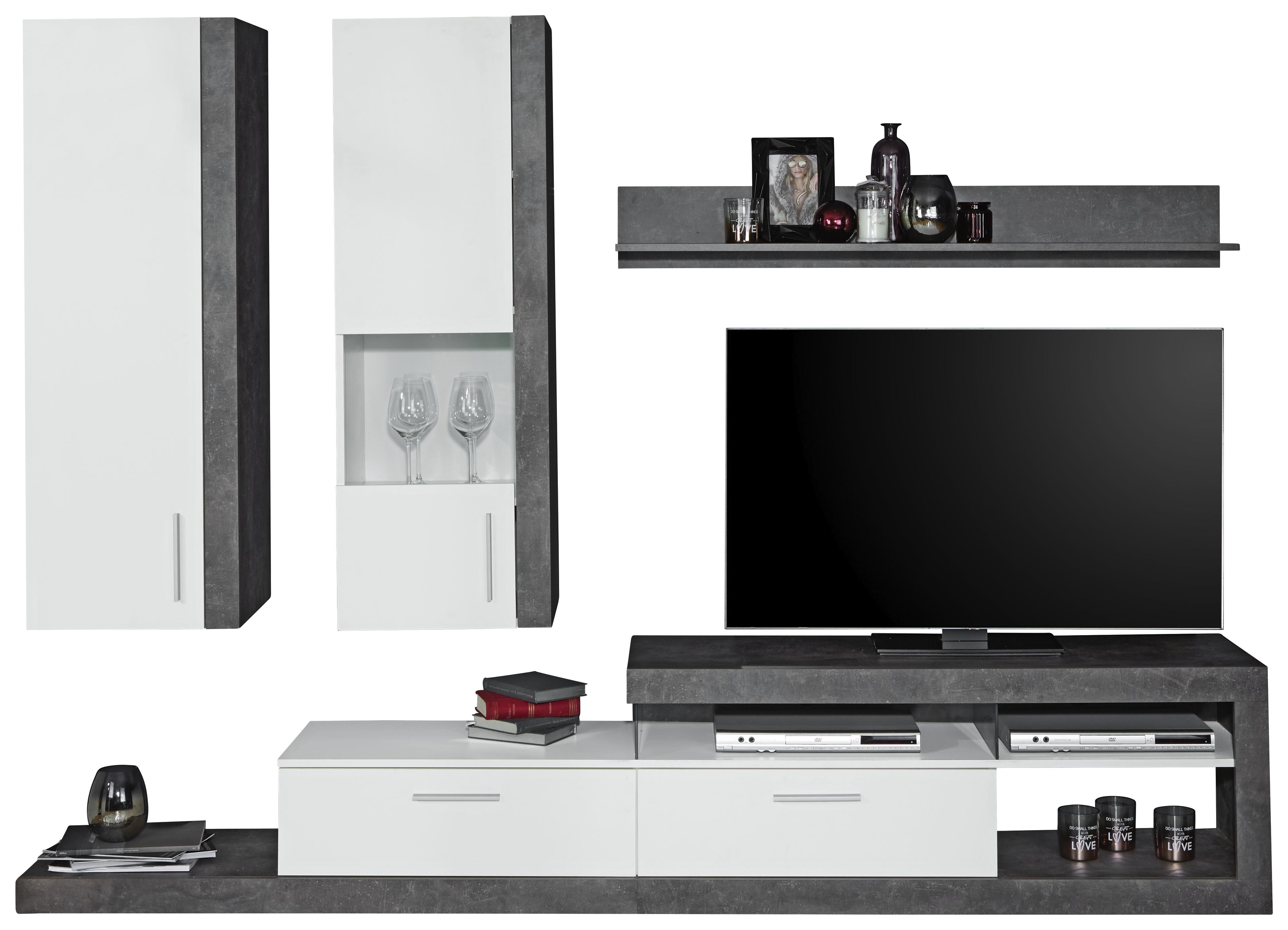 Vitrinkombináció Iguan - Fehér/Sötétszürke, modern, Faalapú anyag (260/191/42cm)