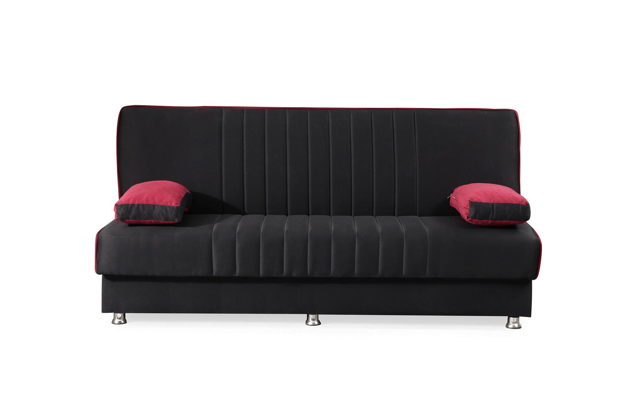 3-Sitzer-Sofa Eslano Mit Schlaffunktion Schwarz/Rot - Chromfarben/Schwarz, Design, Textil (190/87/87cm) - Livetastic